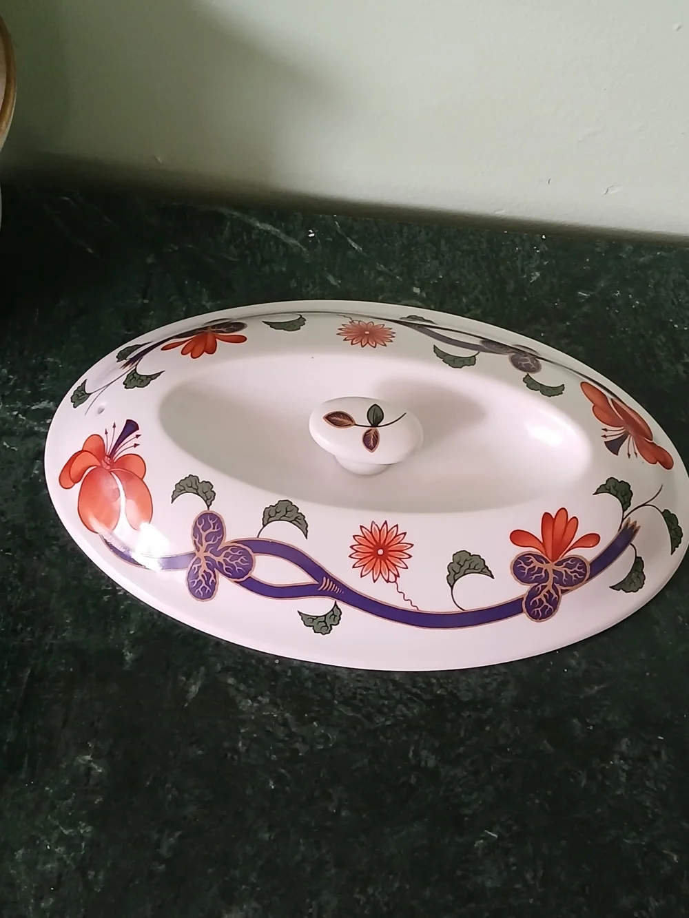 Royal Worcester White Covered Casserole with Orange Floral & Purple Vine Motif